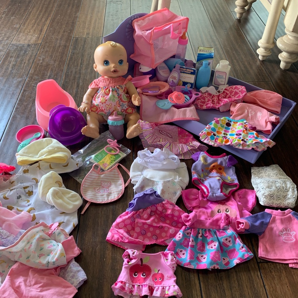 Baby alive , coos, giggles, kicks, pees etc.